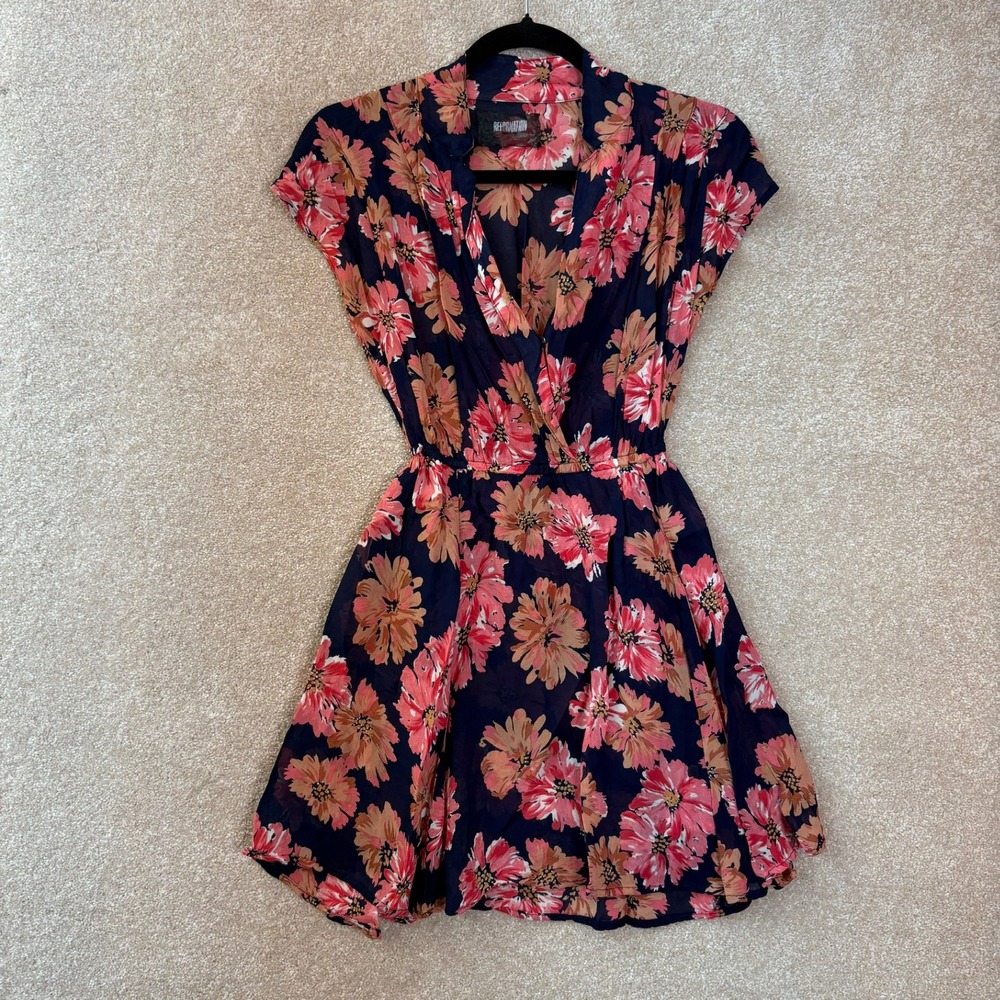 REFORMATION Segal Mini Dress Womens 6 Navy Pink Floral Summer Boho